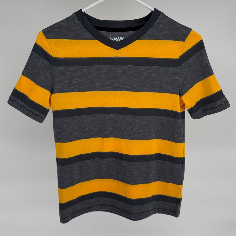 Tony Hawk boys short sleeve t-shirt yellow gray striped size M.